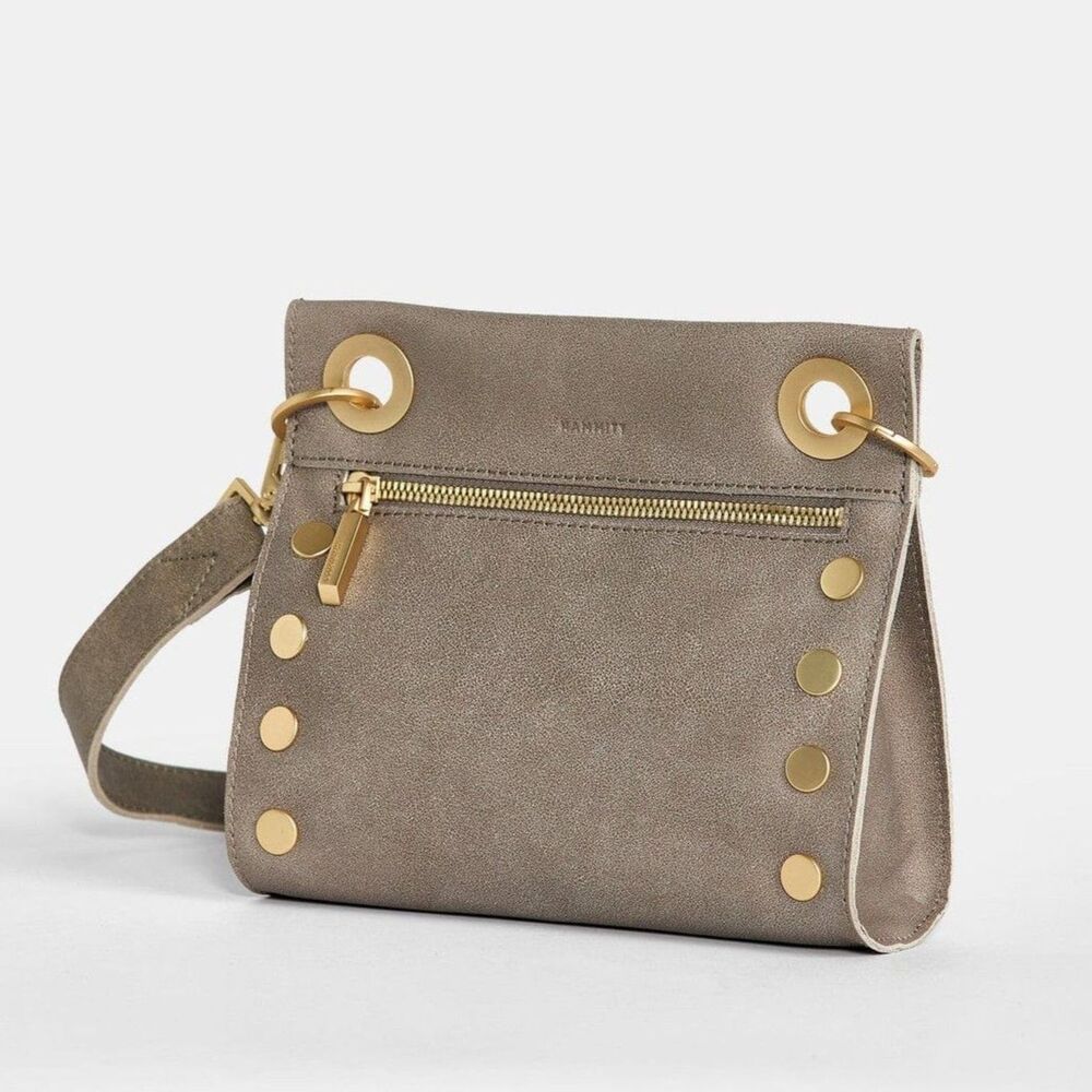 Hammitt Tony Small Pewter Crossbody NIB Brushed Gold Leather